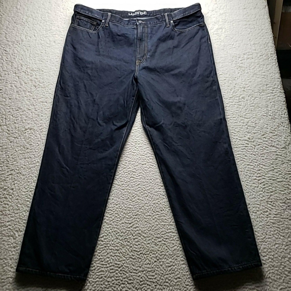 Lands' End Jeans Mens 45x30 Blue Classic Fit Straight Lined Denim Dark Wash
